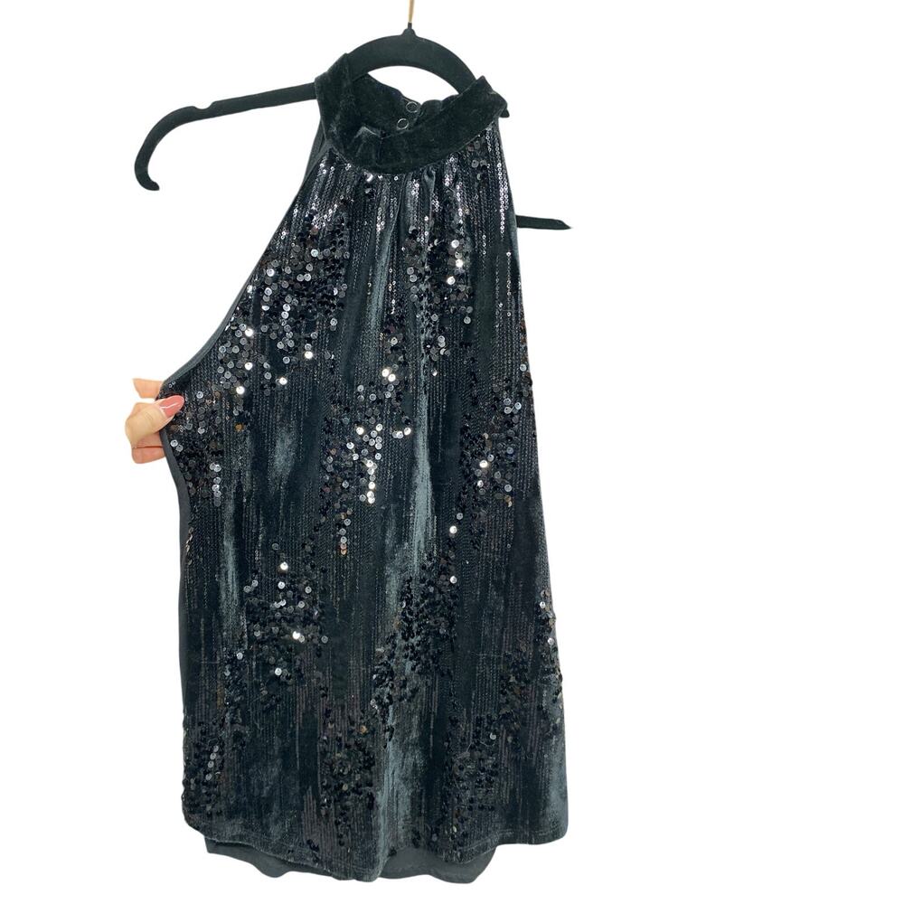 Black Bisou Bisou Sequins Glitter Club Halter Women's Velvet Y2K Top Sexy Small